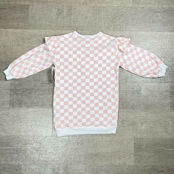 Jessica Simpson Pink & White Checkered Tunic Sweatshirt, 3/4 Sleeves, Girls 4 - Picture 7 of 8